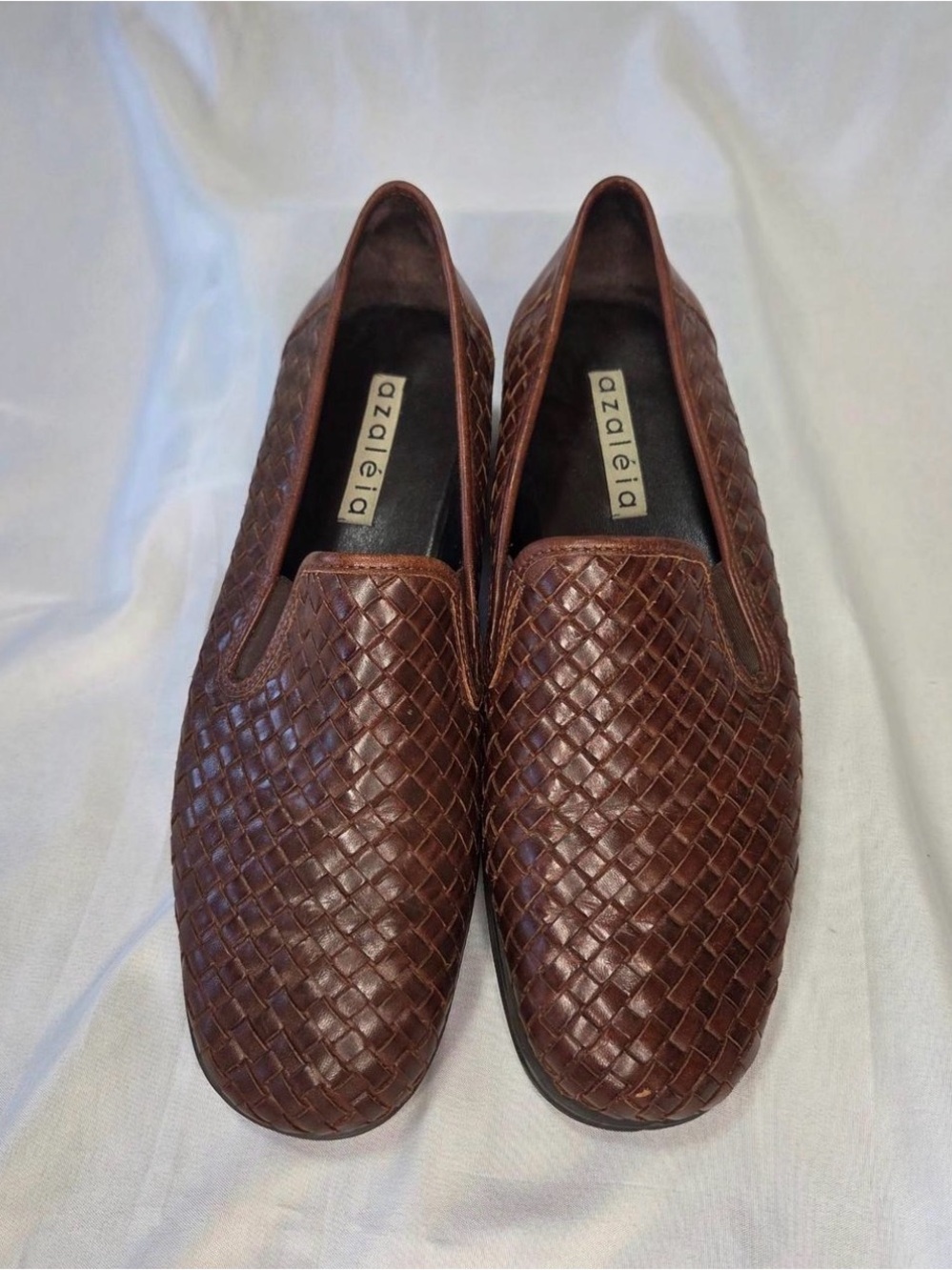 Azaléia Brown Woven Leather Slip On Loafer Size 8.5